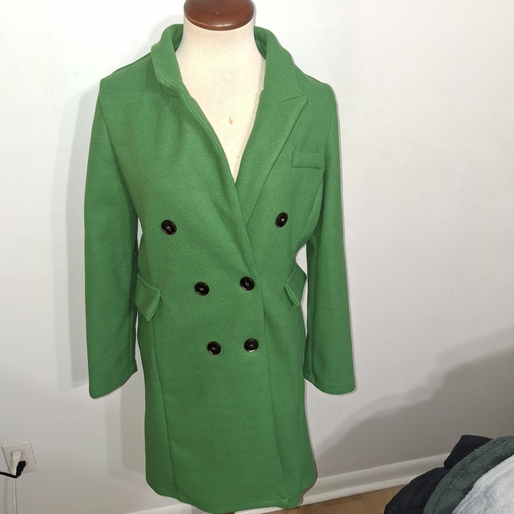 SHEIN Vibrant Green Double-Breasted Pea Coat- W Sz 6